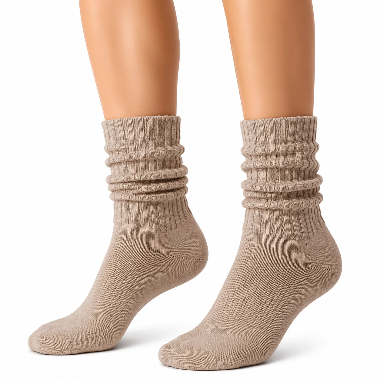 Socken 35-38 aus Textil in Beige mit geripptem Schaft im lässigen Stil