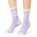 Socken Größe 35-38 Lila Creme Gerippt mit Blumenmotiv