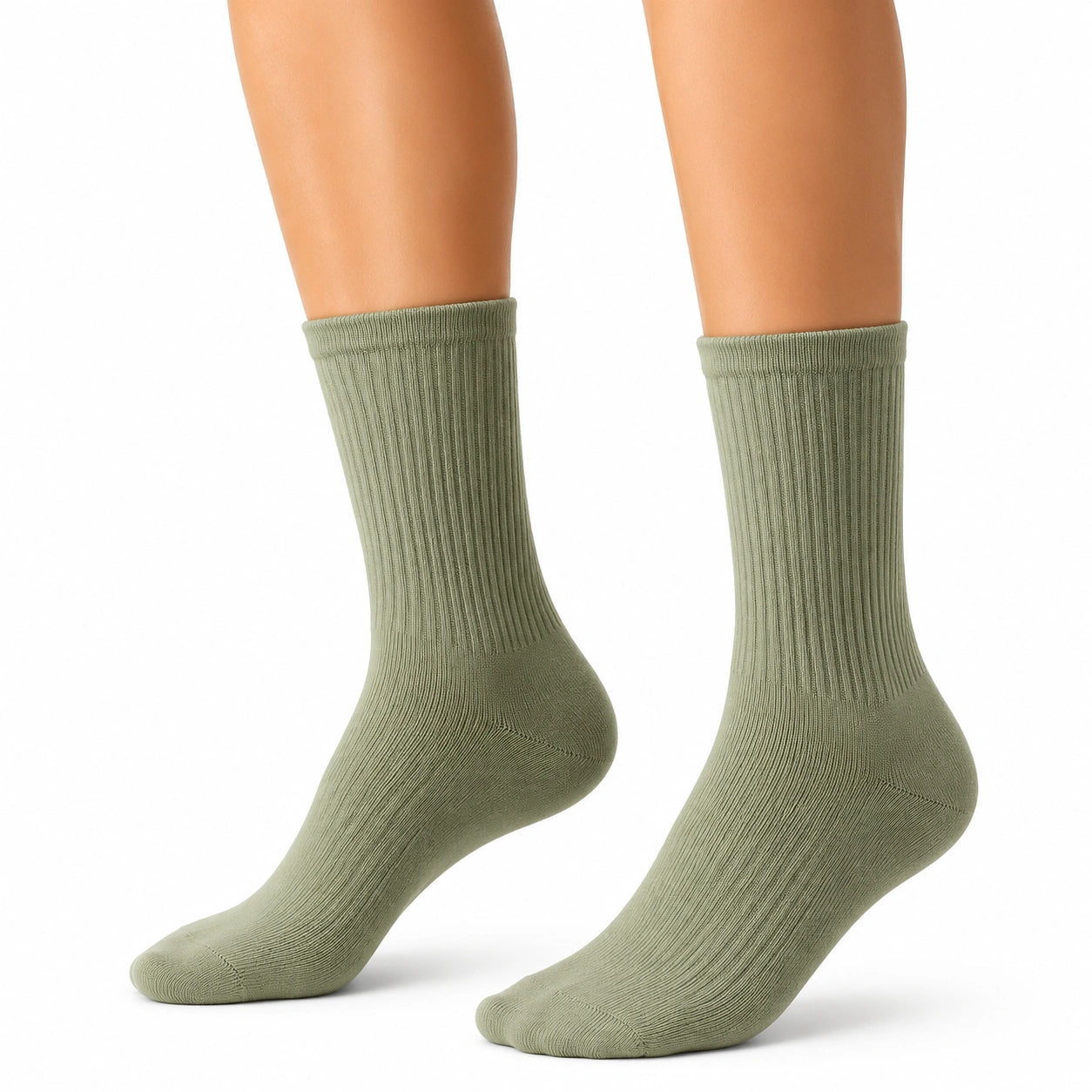 Socken Größe 35-38 aus Stricktextil in Salbeigrün gerippt