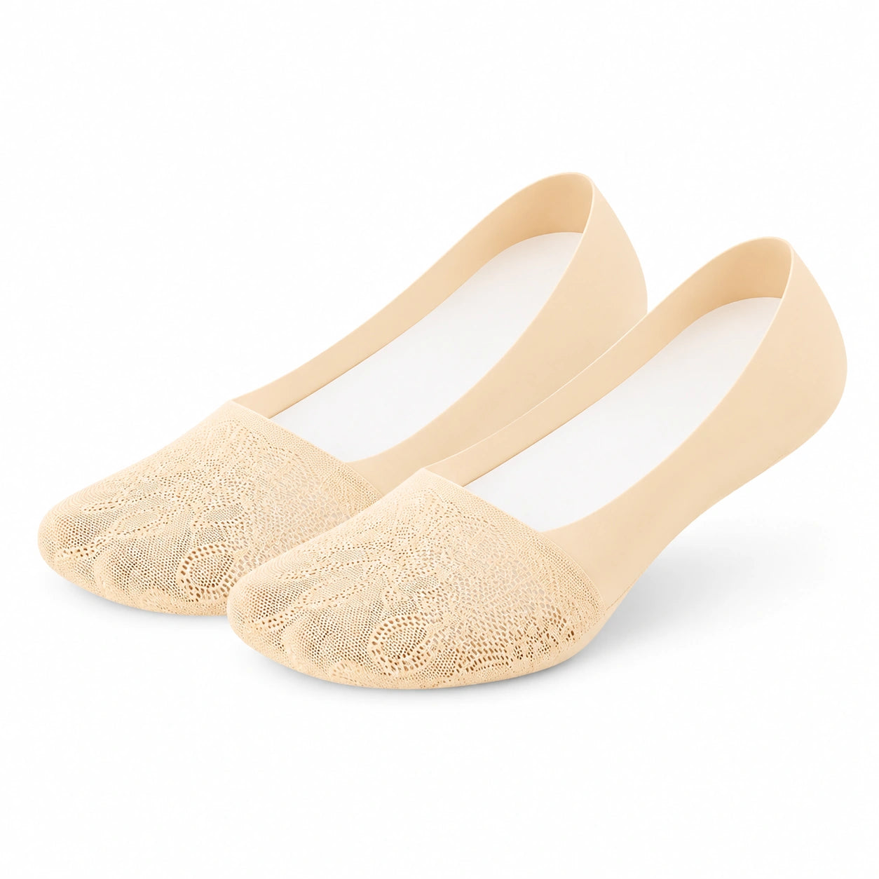 Damen Füßlinge Größe 43-46 Beige mit Spitzenmuster für Ballerinas