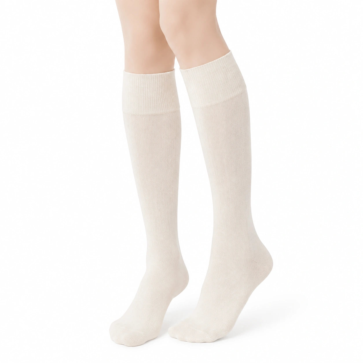 Kniestrümpfe Größe 35-38 aus Textil in Creme gerippt für Alltag