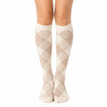 Kniestrümpfe Größe 35-38 aus Textilstrick in Creme Beige mit Rautenmuster