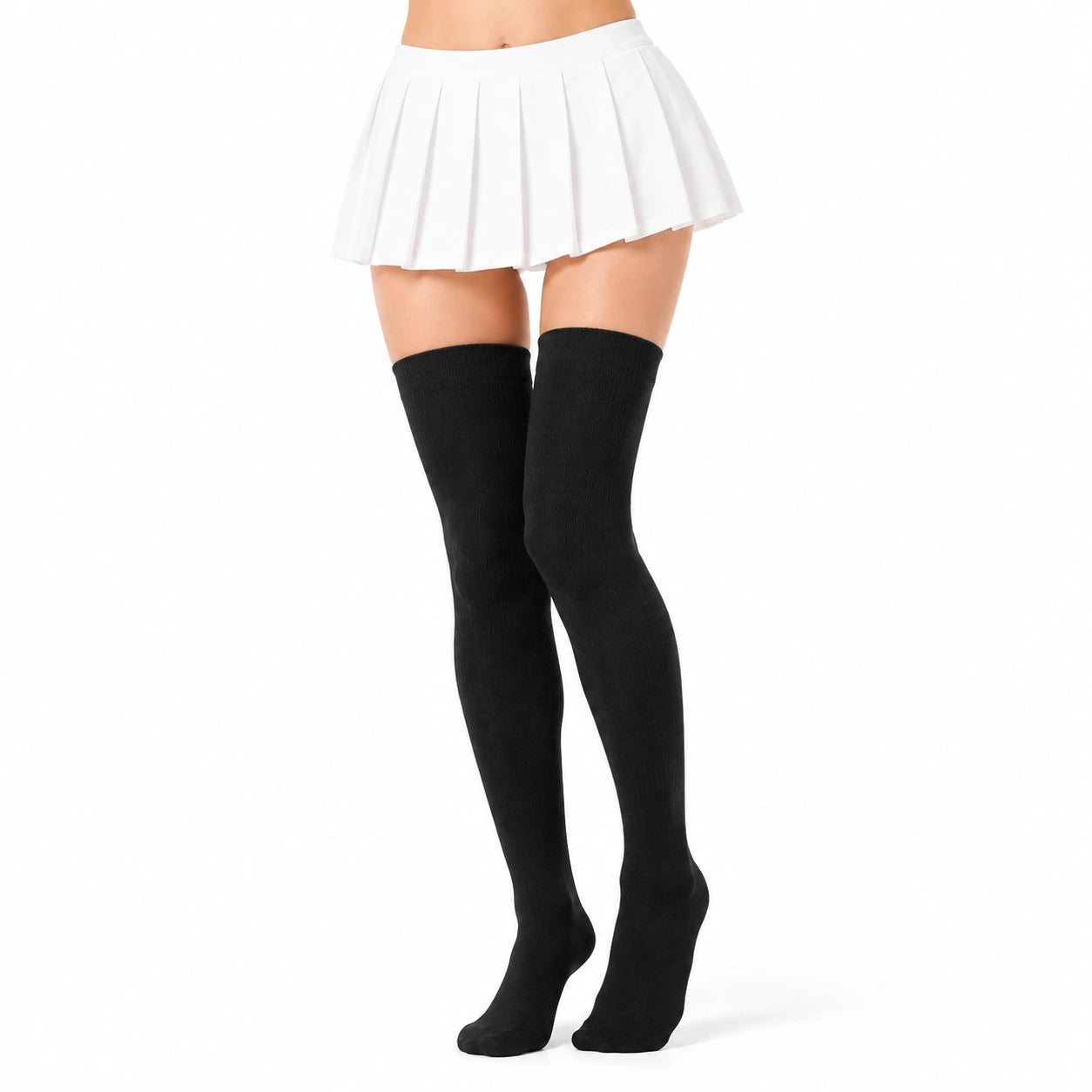 Damen Overknee Socken 35-38 aus schwarzem Textil mit Rippstrick
