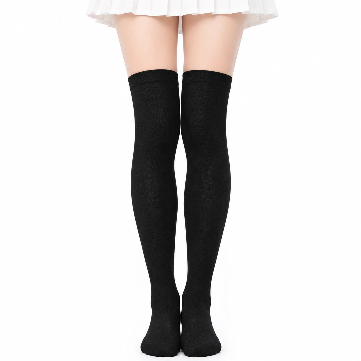 Damen Oberschenkelstrümpfe Größe 39-42 Schwarz aus Stricktextil im einfarbigen Stil