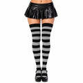 Overknee Socken 39-42 aus elastischem Textilgewebe Schwarz Grau gestreift